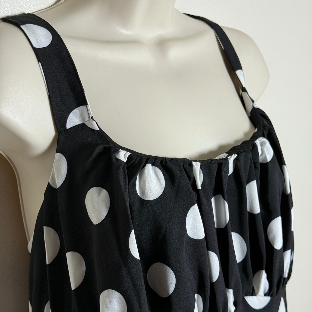 SHEIN Curve Womens 2XL Polka Dot Midi Dress Black White Smocked Back Sleeveless - Picture 7 of 8